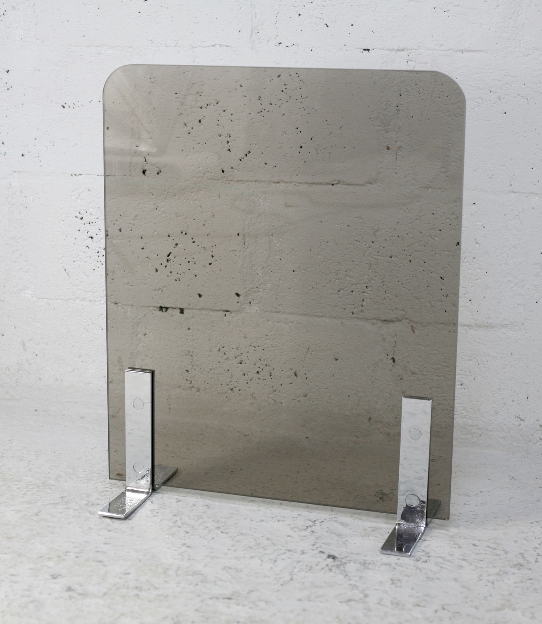 Saint-gobain firewall, chromed steel and smoked glass, france, circa 1970