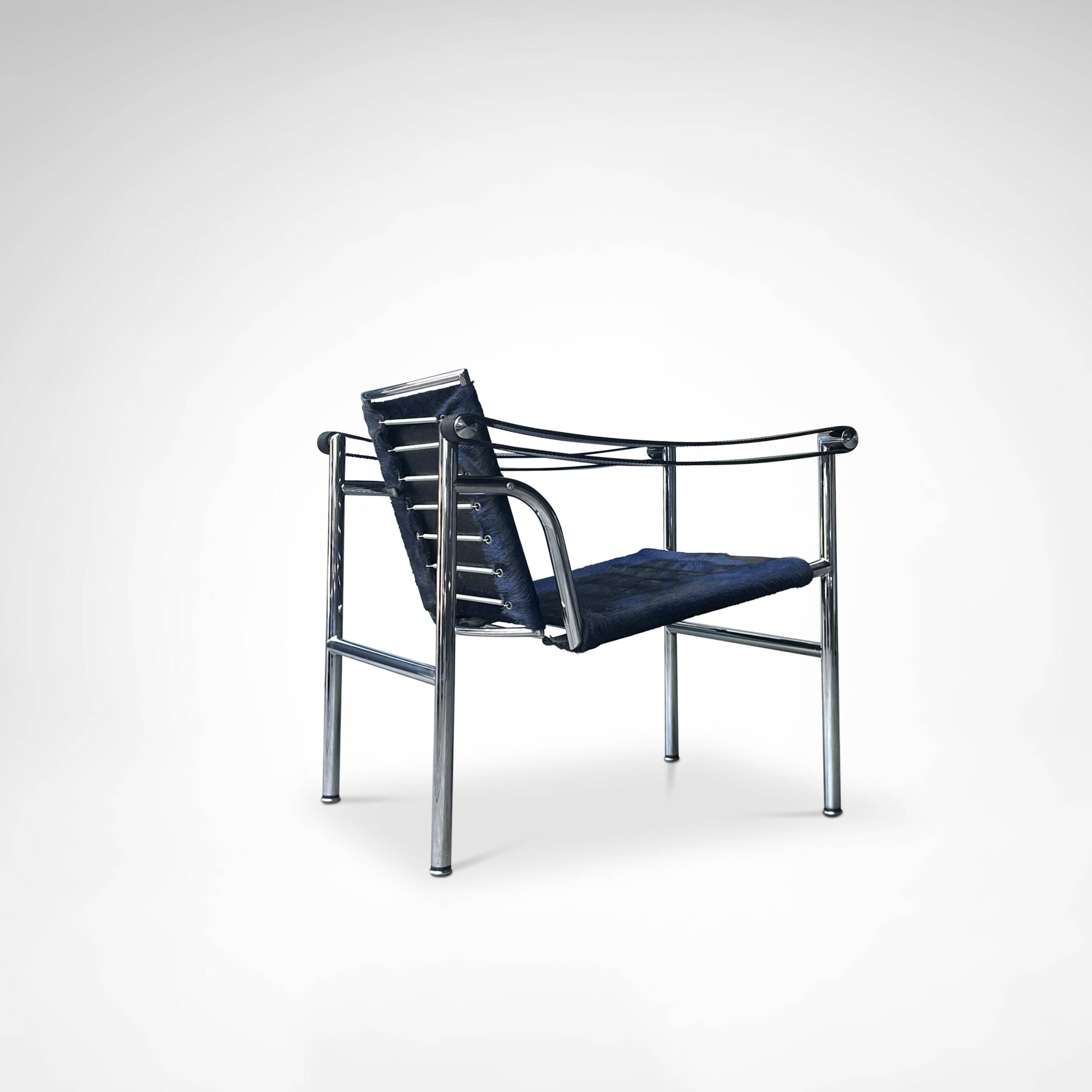 LC1 blue and black ponyskin armchair by Le Corbusier et al for Cassina 1990