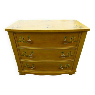 Commode bohême ancienne année 30 avec ses imprimés fleuris en bois massif