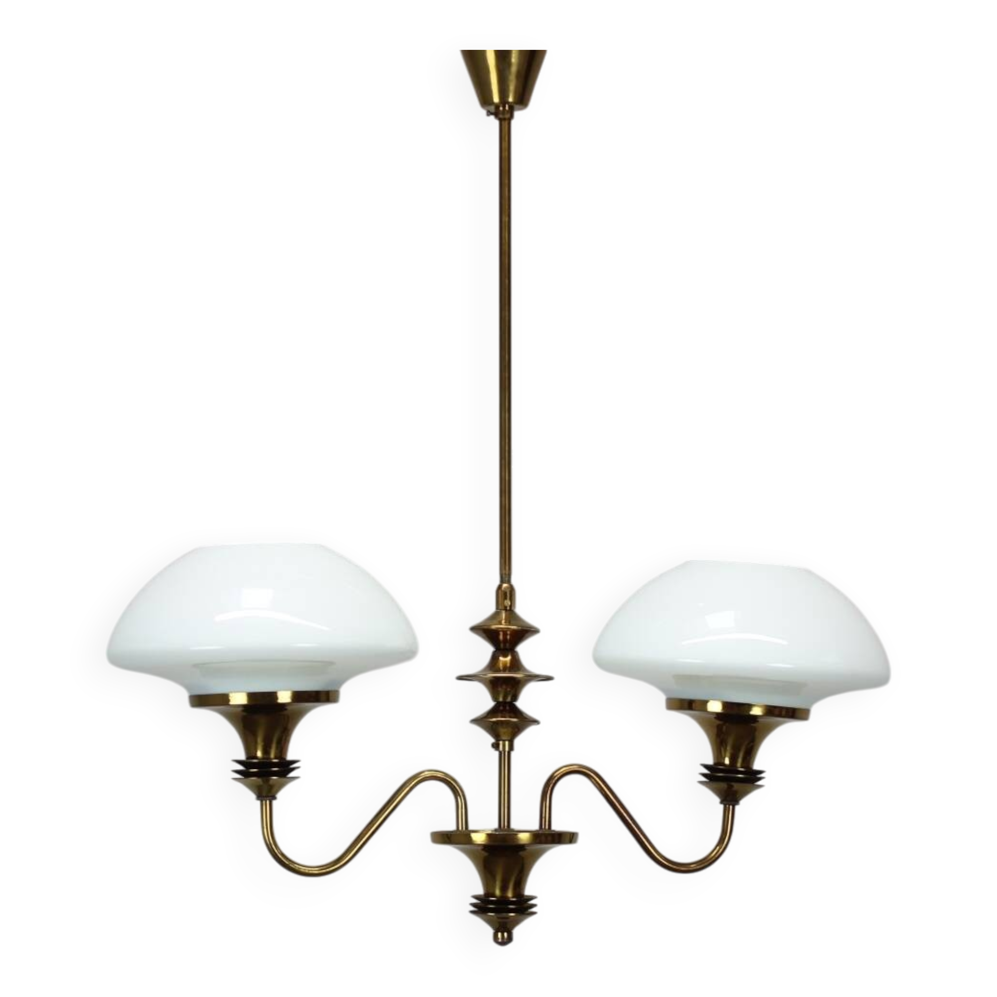 Mid-Century Brass Chandelier, Czechoslovakia, 1970s, Made in Jablonec Glass