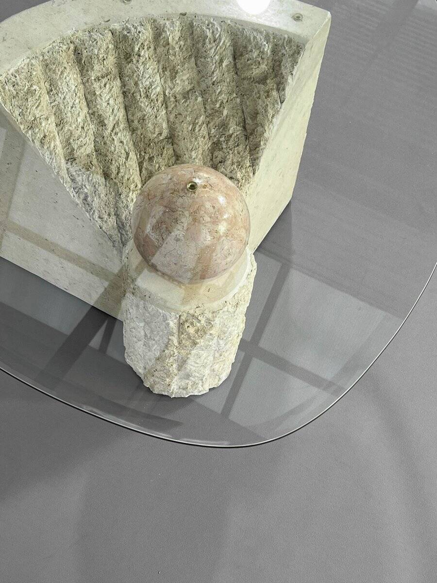 Vintage free-form stone marquetry coffee table, 1980s