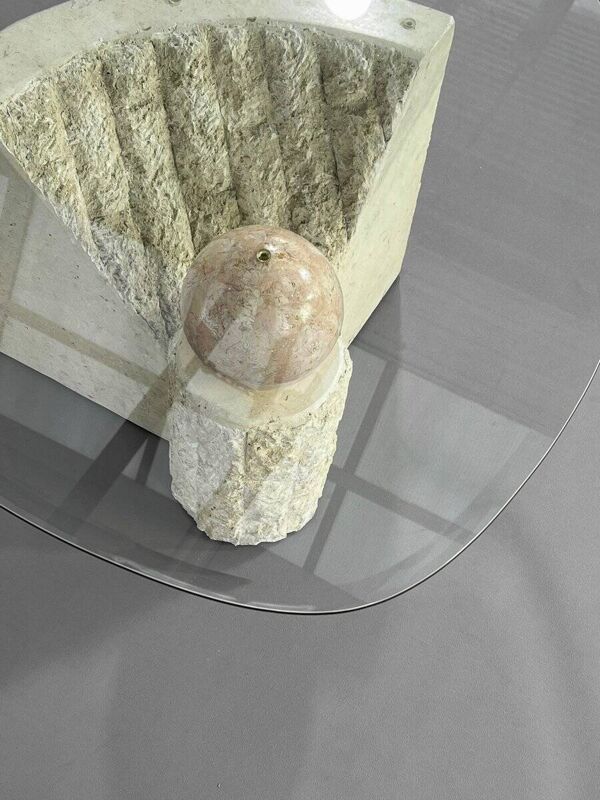 Table basse vintage de forme libre en marqueterie de pierre, 1980s