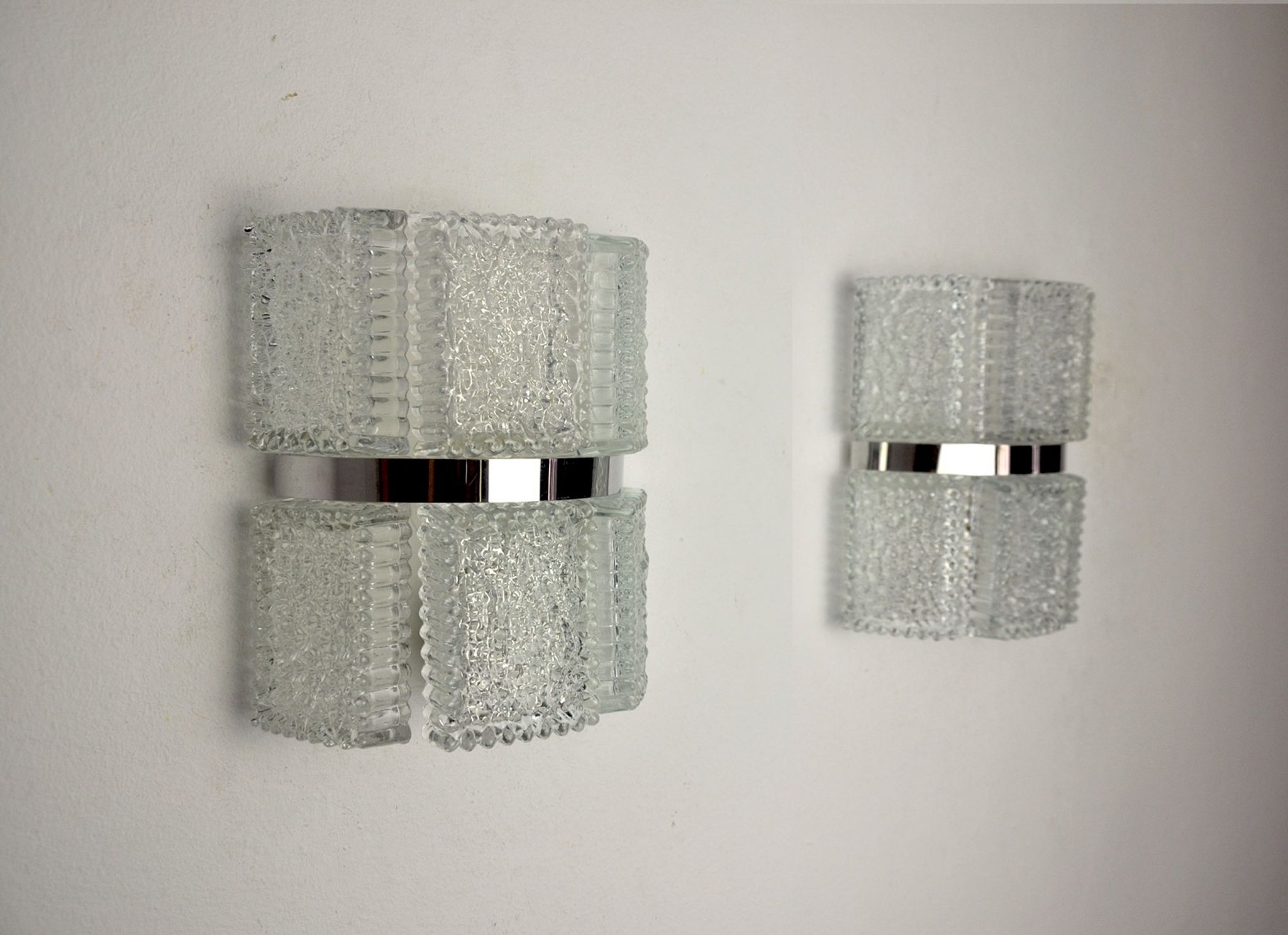 Pair of wall lamps by Kaiser Leuchten, frosted glass, Germany, 1960