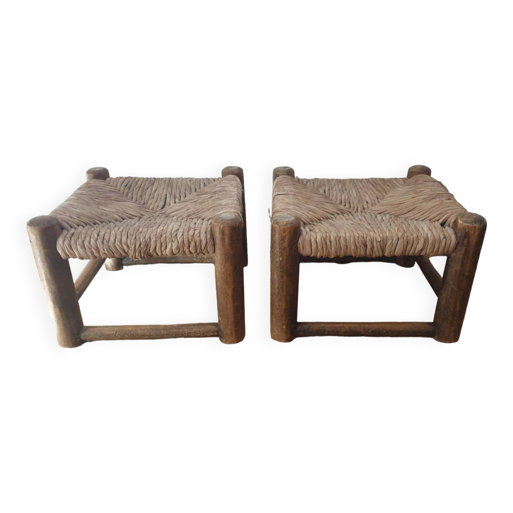 Pair of vintage straw woven foot stools