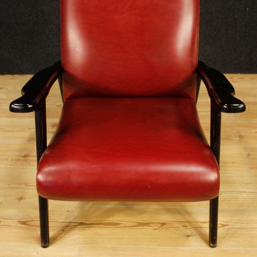 Italian design armchair in red faux leather from the 70s
