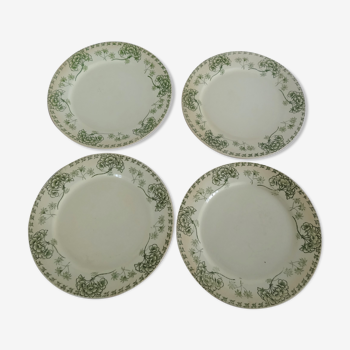 Lot de 4 assiettes plates en faïence de Sarreguemines motif Palmyre