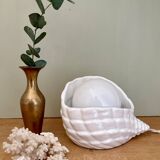 Vintage shell lamp in ceramic and white opaline