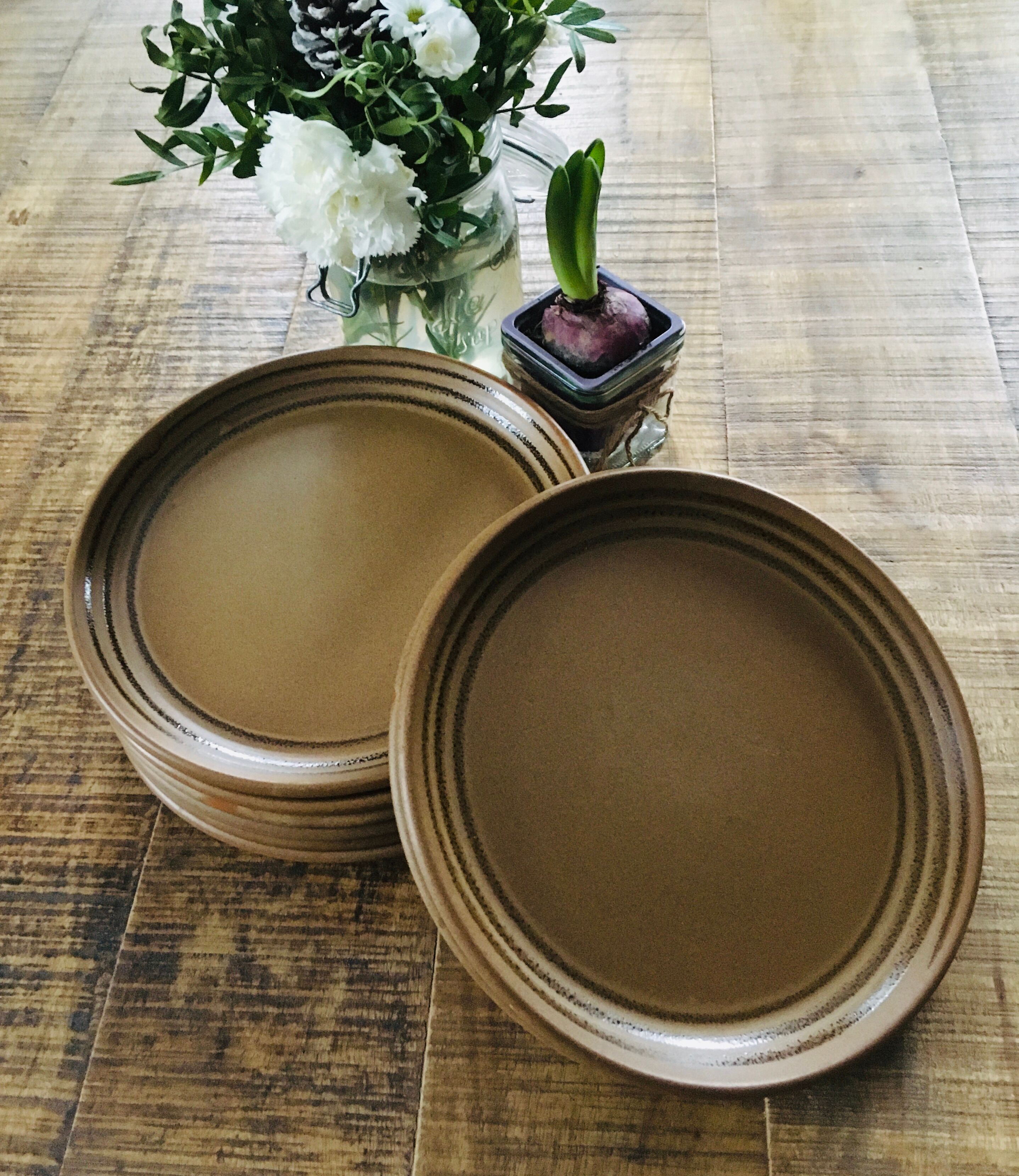 8 flat plates sandstone Sarreguemines collection art workshop 70s