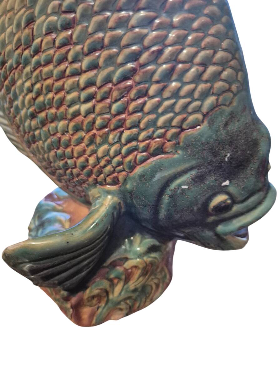 glazed stoneware fish sculpture signed Asian late 19th early 20th century