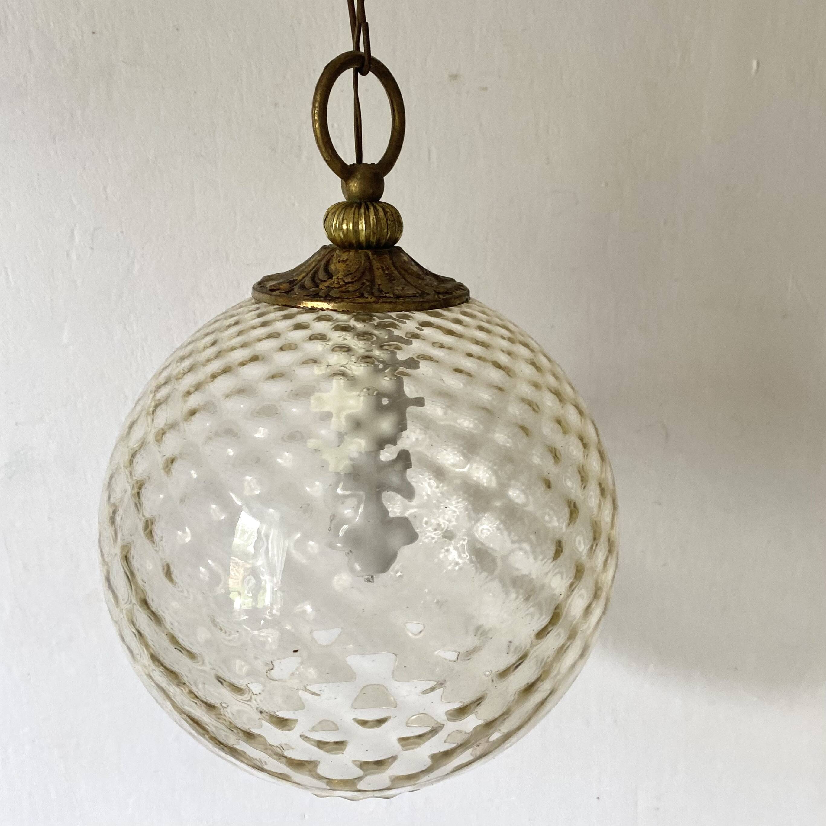 Vintage amber glass ball pendant light
