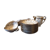 10 cups and tea saucers Limoges porcelain DRB Manufacture decor signed JS