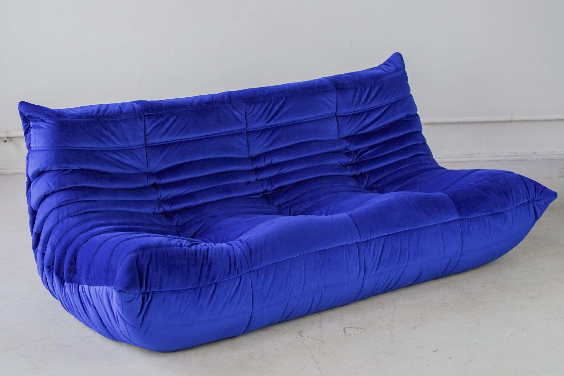 Togo living room set in blue velvet by Michel Ducaroy for Ligne Roset, 1979, set of 5