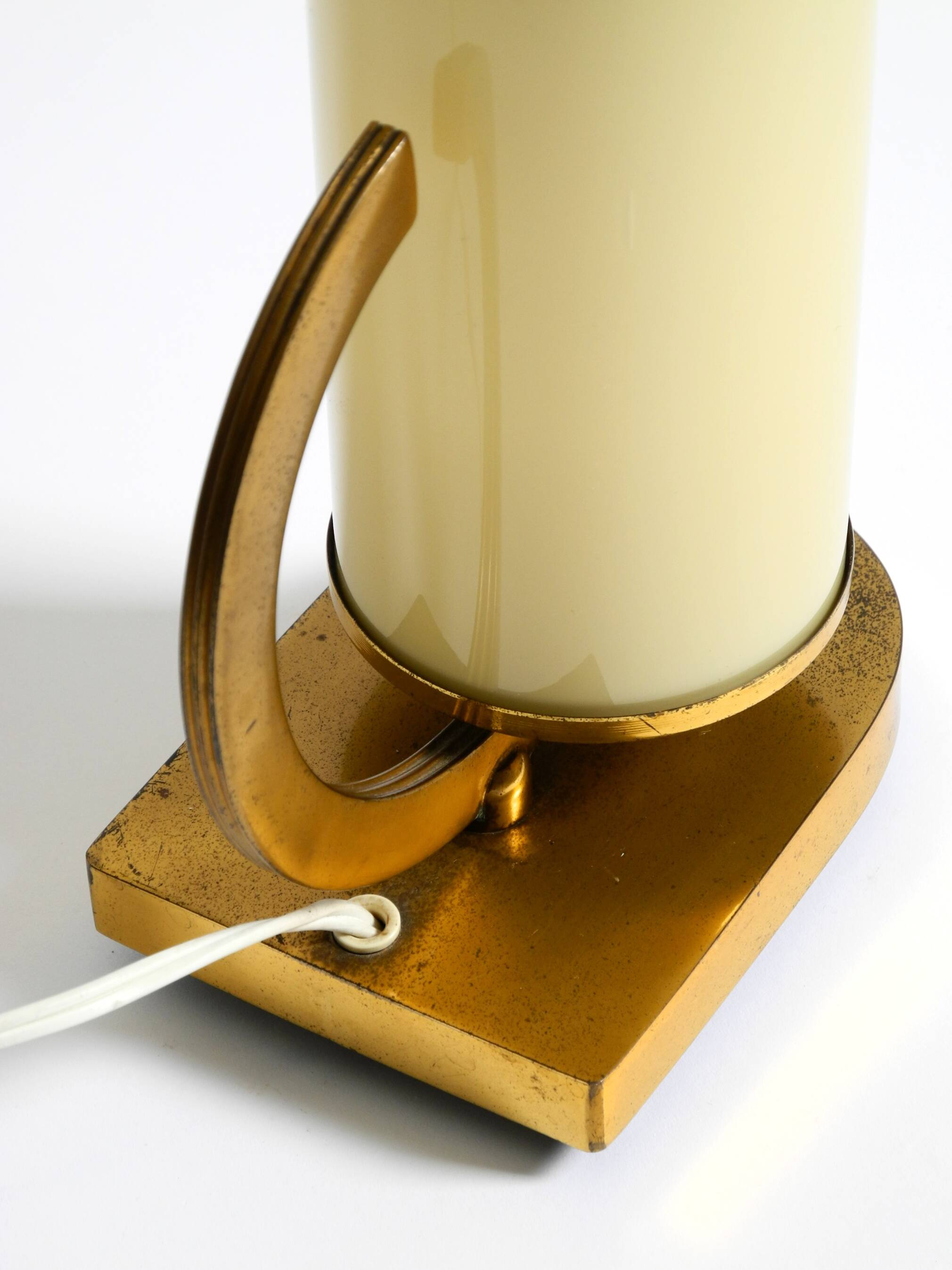 Rare and beautiful 1940s brass table lamp with opal glass shade