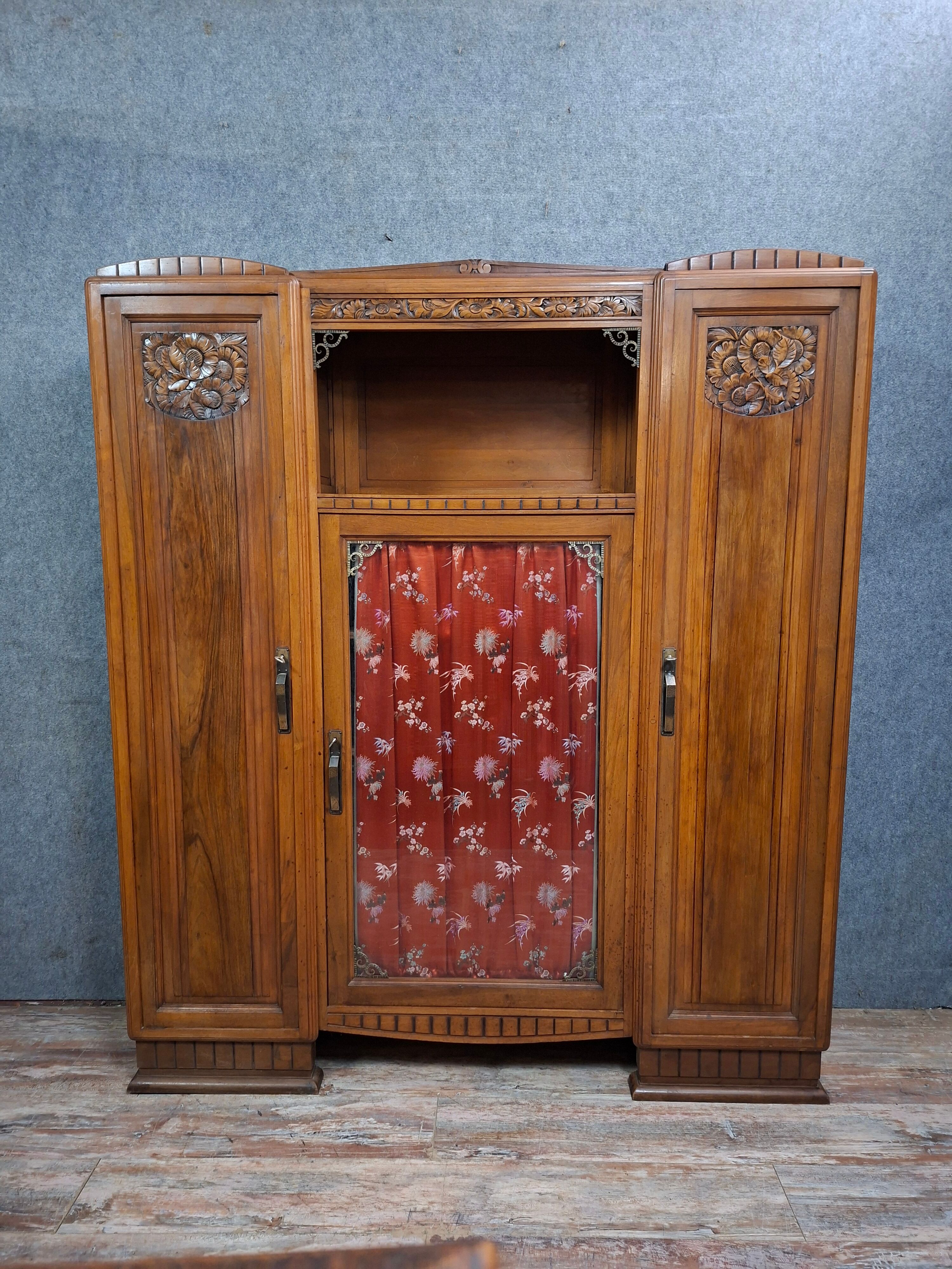 Art Deco library in carved walnut, circa 1930