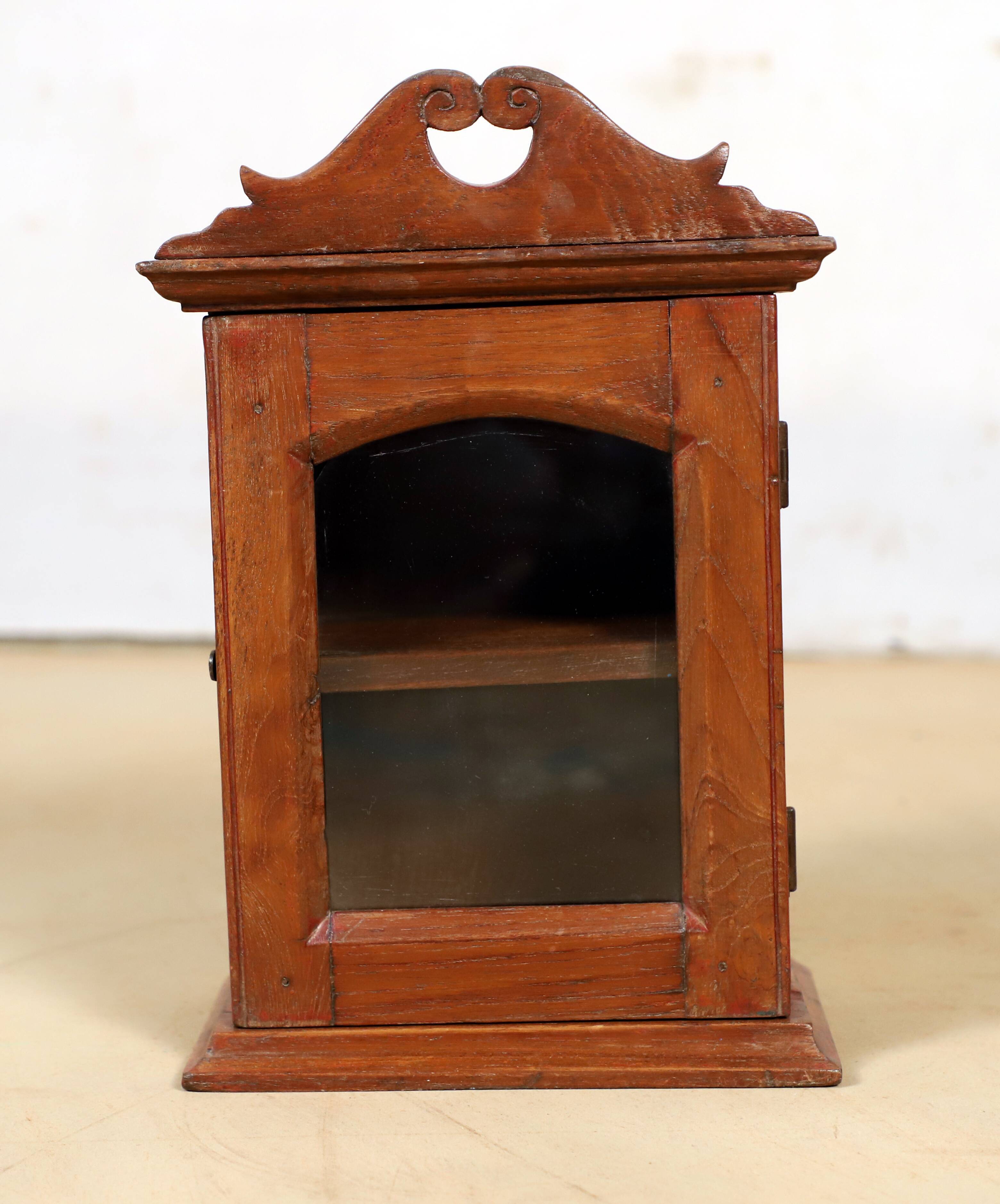 Wall display case - old art deco clock box in burmese teak