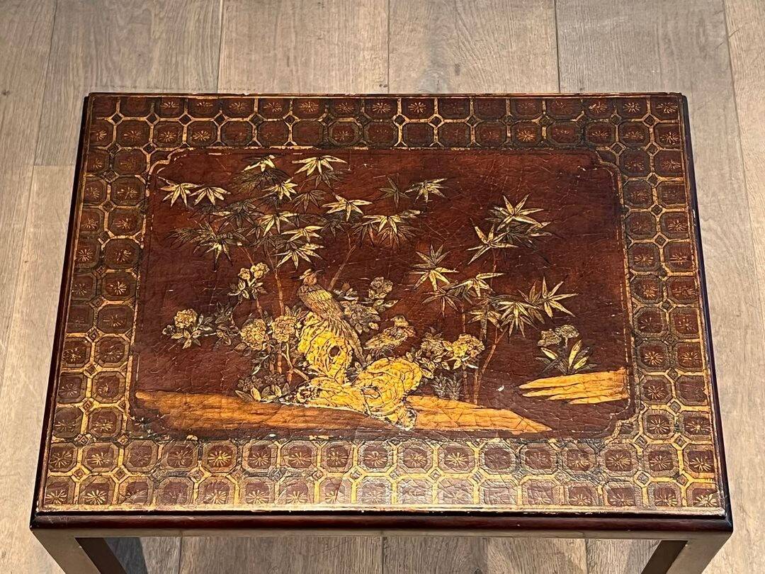 Set of Three Lacquered Nesting Tables with Chinese Decorations, France circa 19