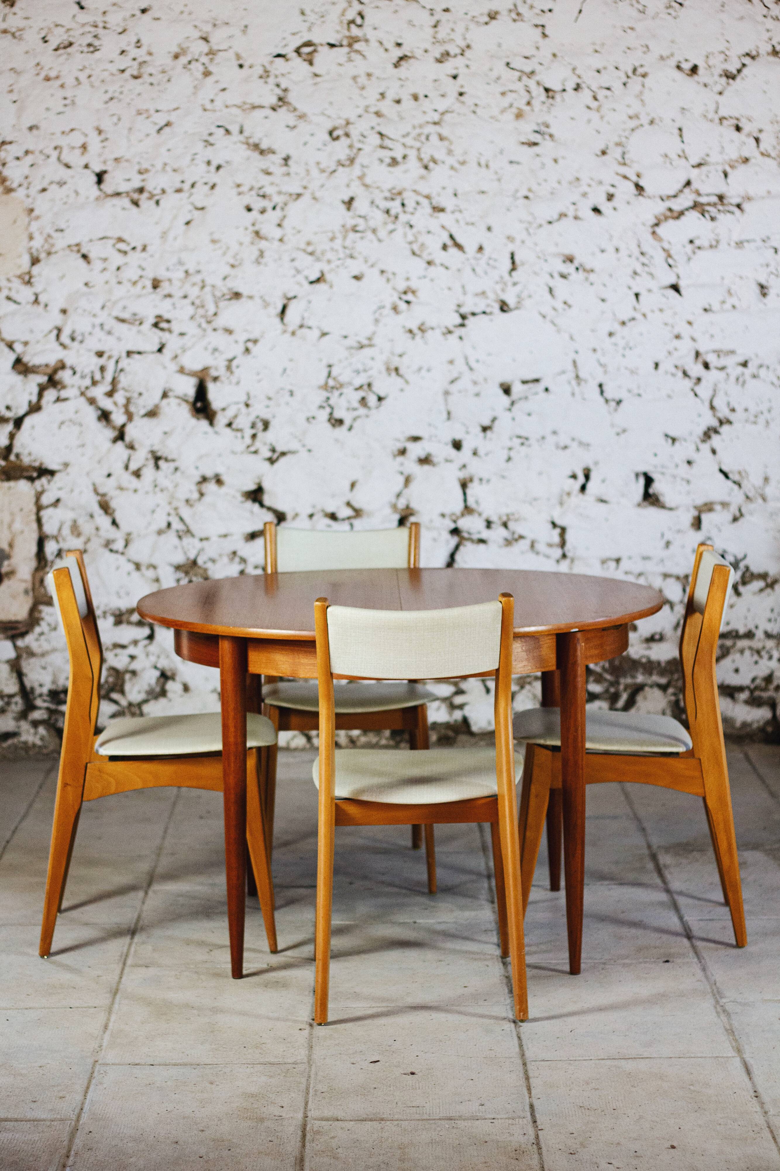 4 Danish chairs in beech wood and skai, 1960