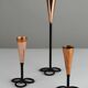Trio of Black Iron & Copper Candlesticks — Gunnar Ander for Ystad-Metall, Sweden, 1960s