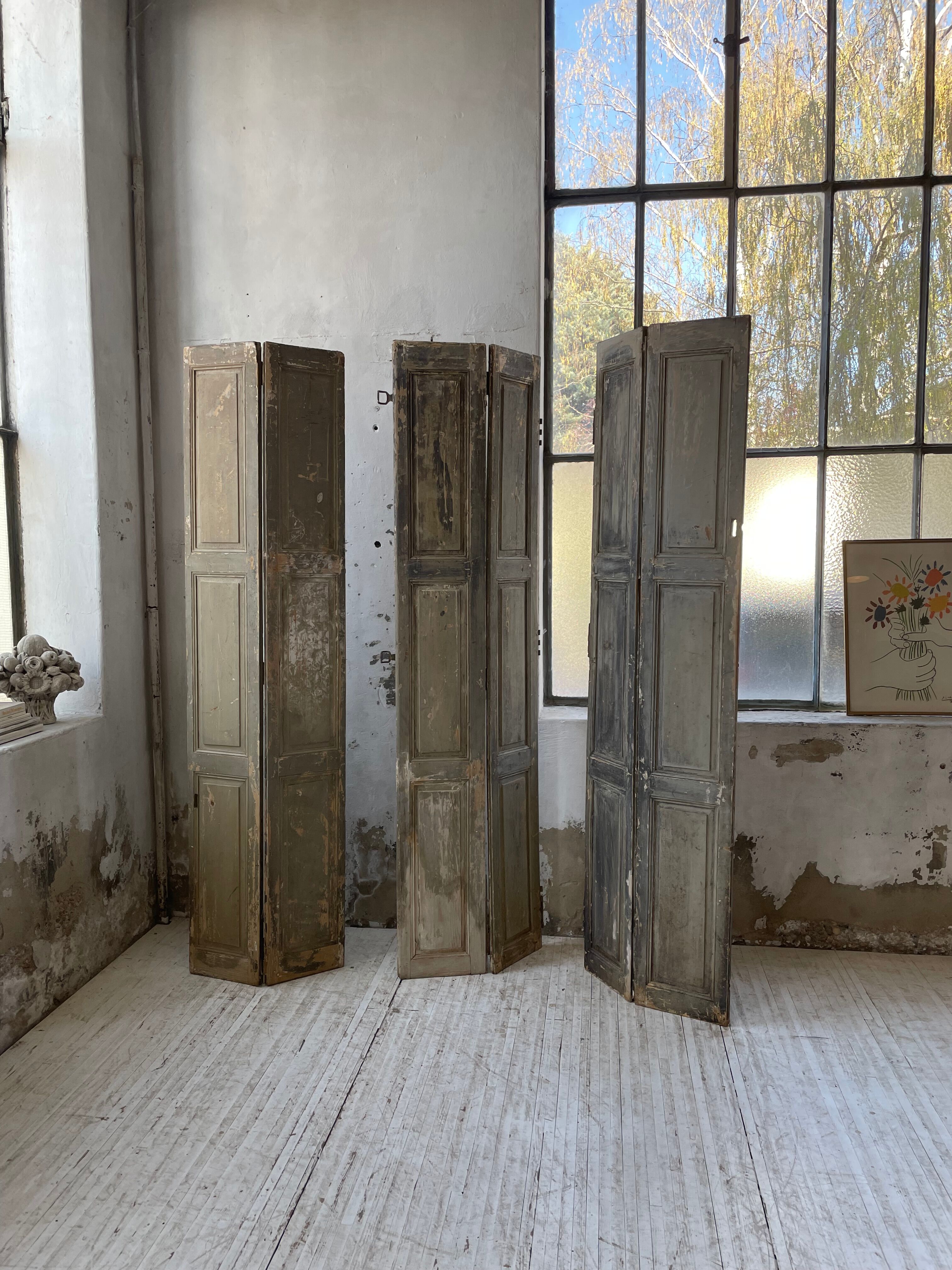 Trio of shutters louvers patina blue gray