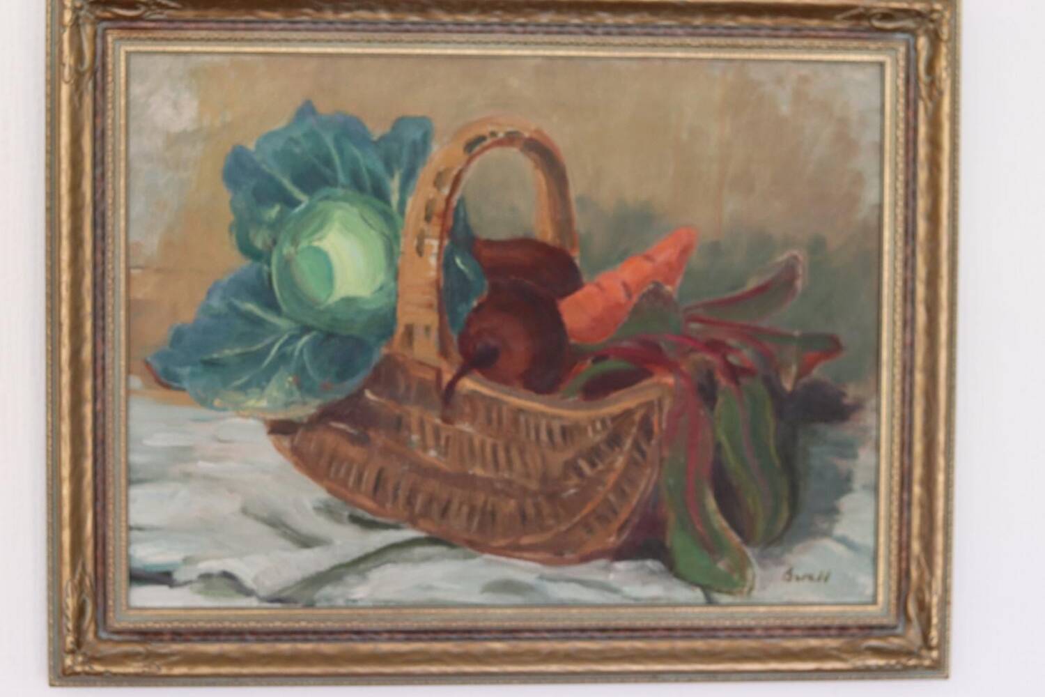 Original Swedish Oil on Canvas “Vegetable Basket” – G Wald Vintage