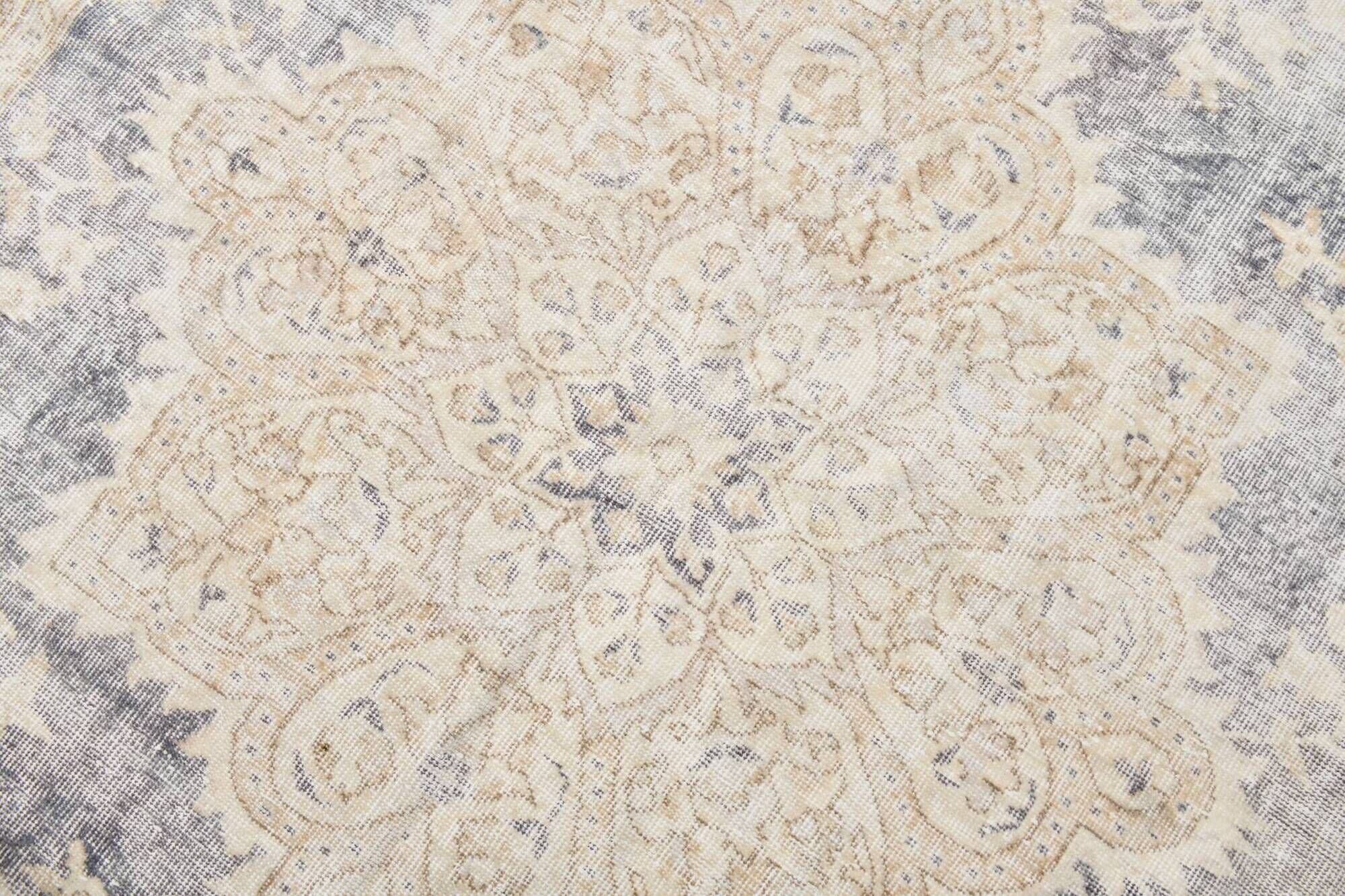 Vintage Light Blue & Cream Turkish Rug, Oriental Pattern Bedroom Carpet