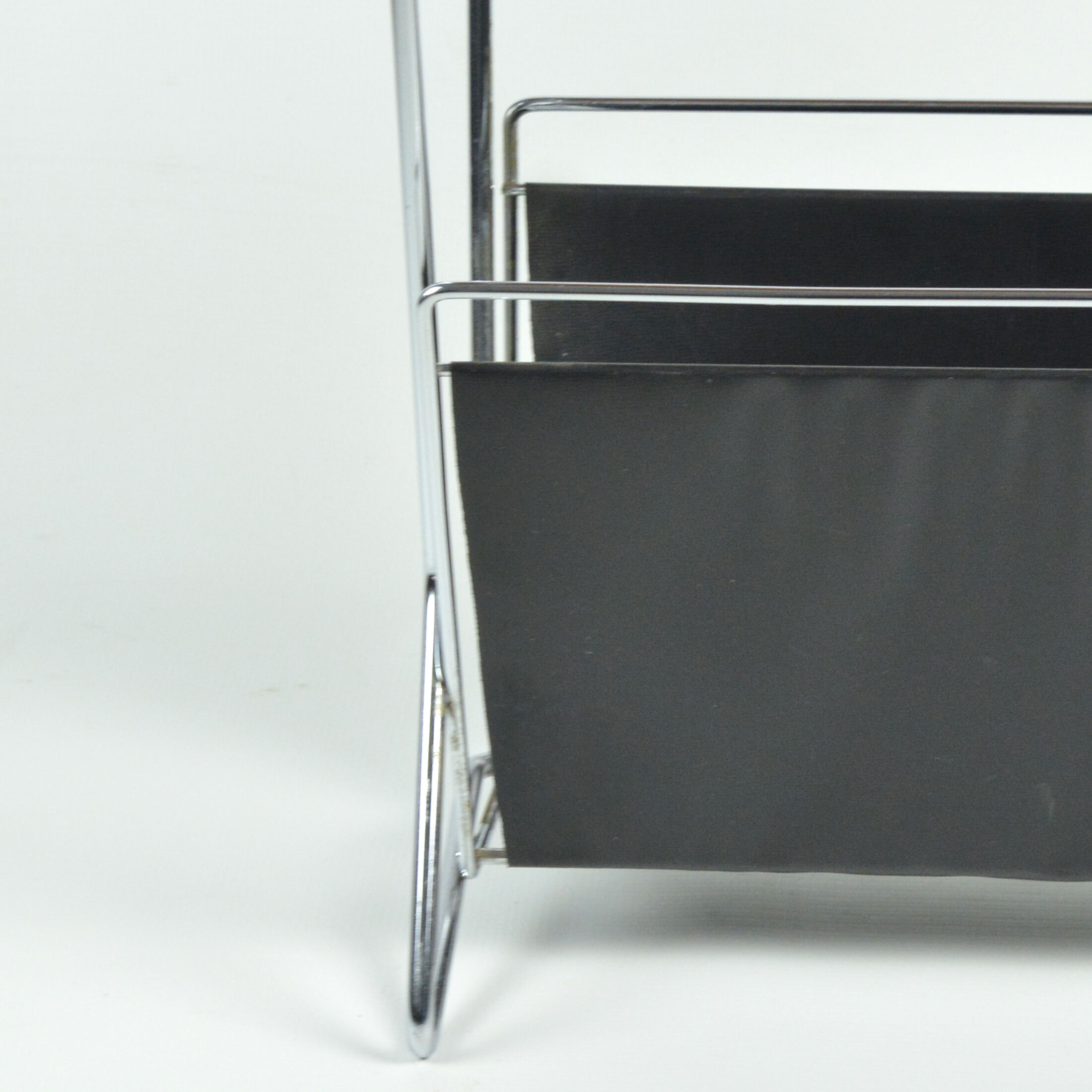 1970s modernist metal newspaper rack with a rosewood top, Sweden
