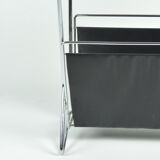 1970s modernist metal newspaper rack with a rosewood top, Sweden
