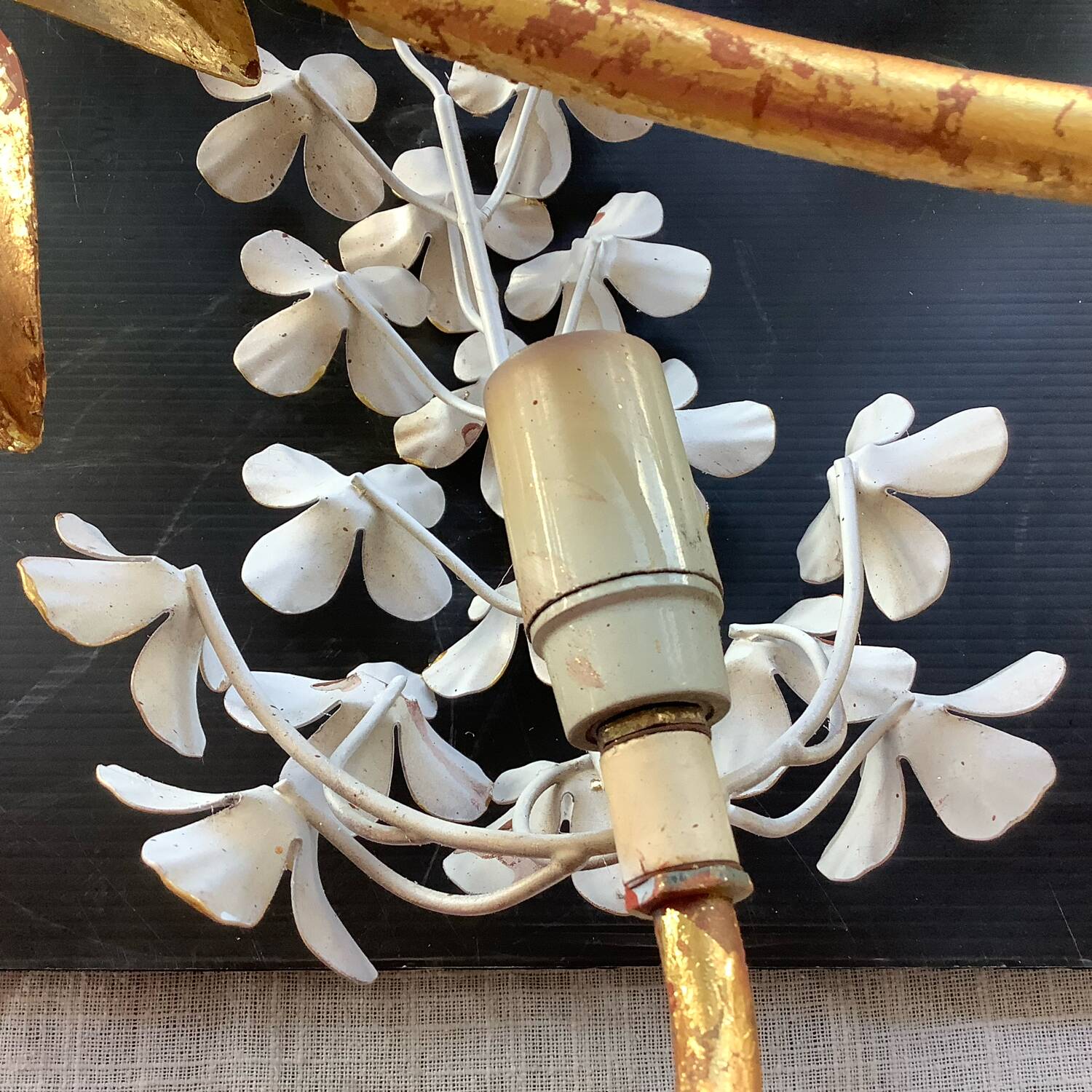 Hans Kogl 2 Vintage Wisteria Floral Wall Sconces with Gold Leaf Finish, 4 Lights