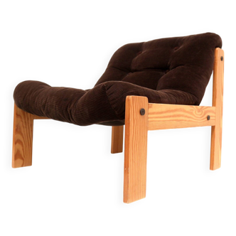 Fauteuil brutaliste vintage des années 70 avec revêtement marron
