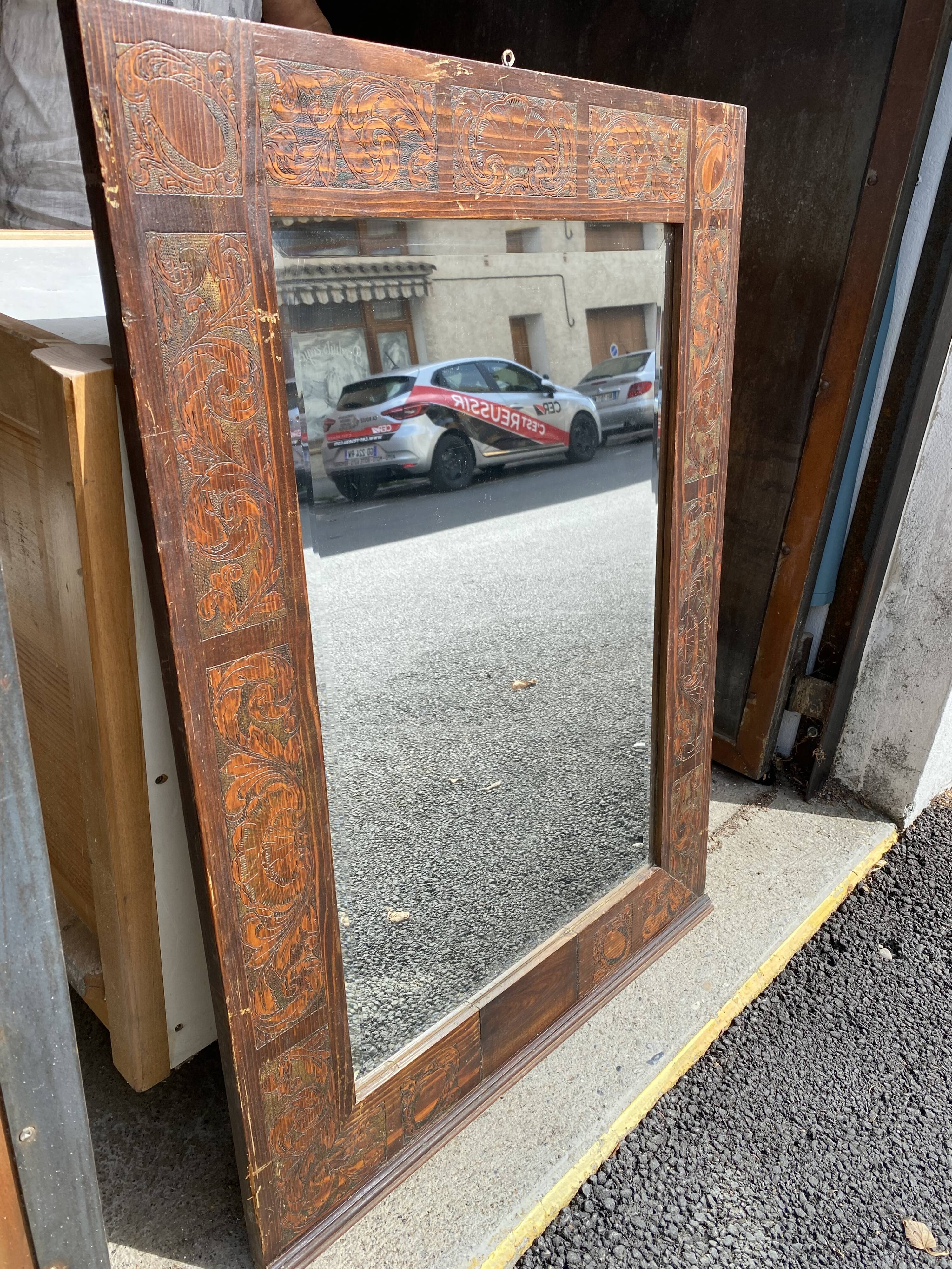Beveled mirror wooden frame