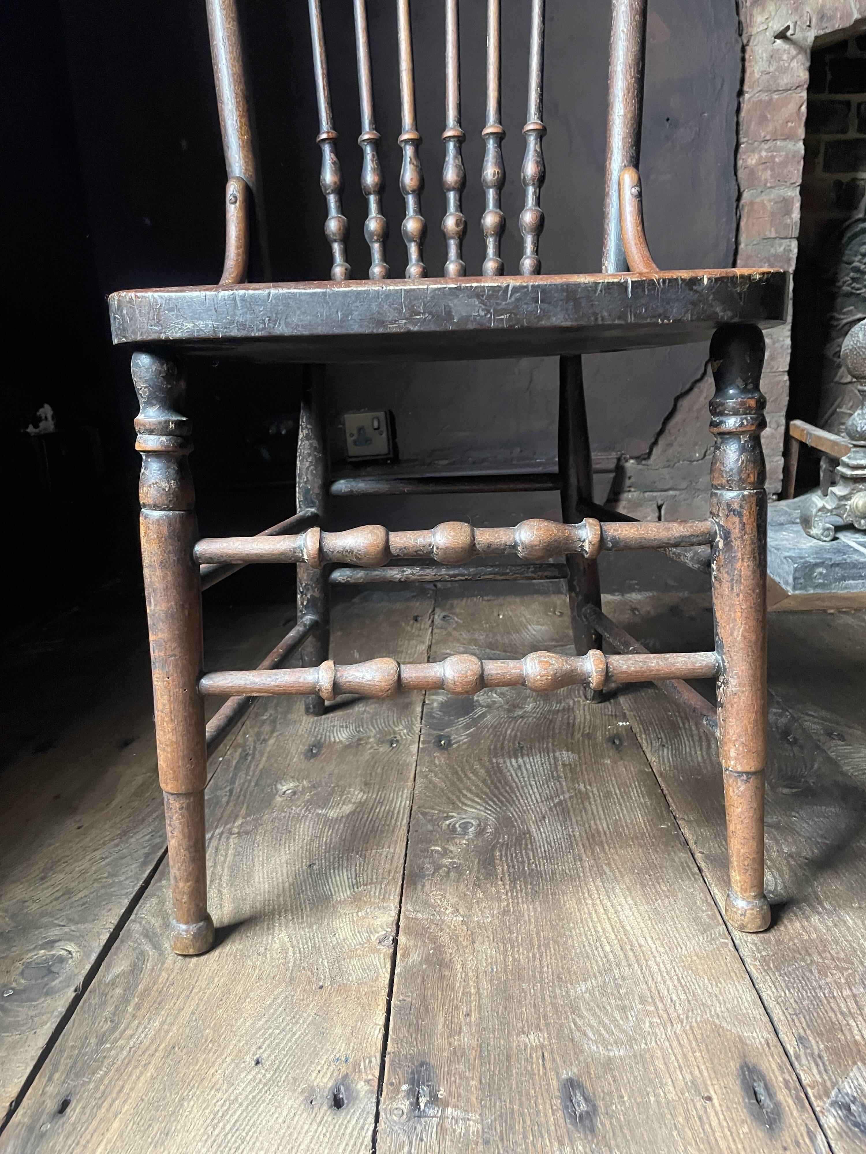 Pair of Antique Country Chairs with Carved Crest Rails | Vernacular Spindle