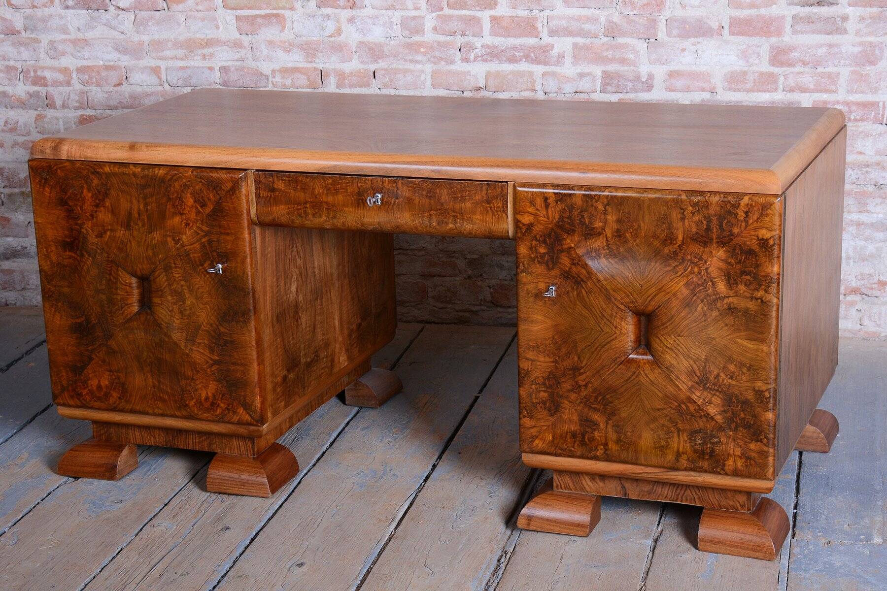 Art Deco Writing Desk in Mahogany and Walnut, 1920s