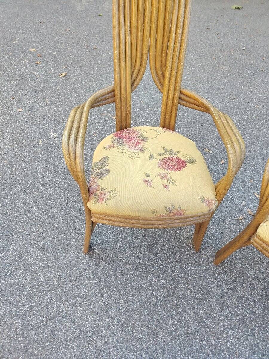 Pair of 1970s Italian design armchairs, made of bent bamboo.