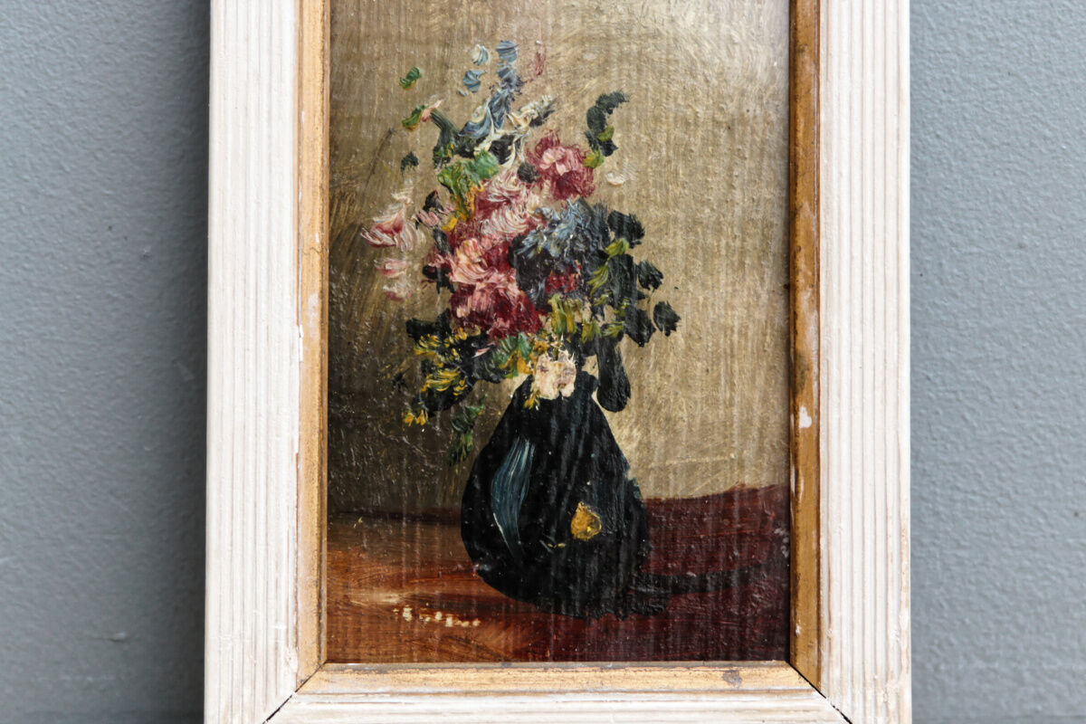 Oil on miniature panel - bouquet of flowers