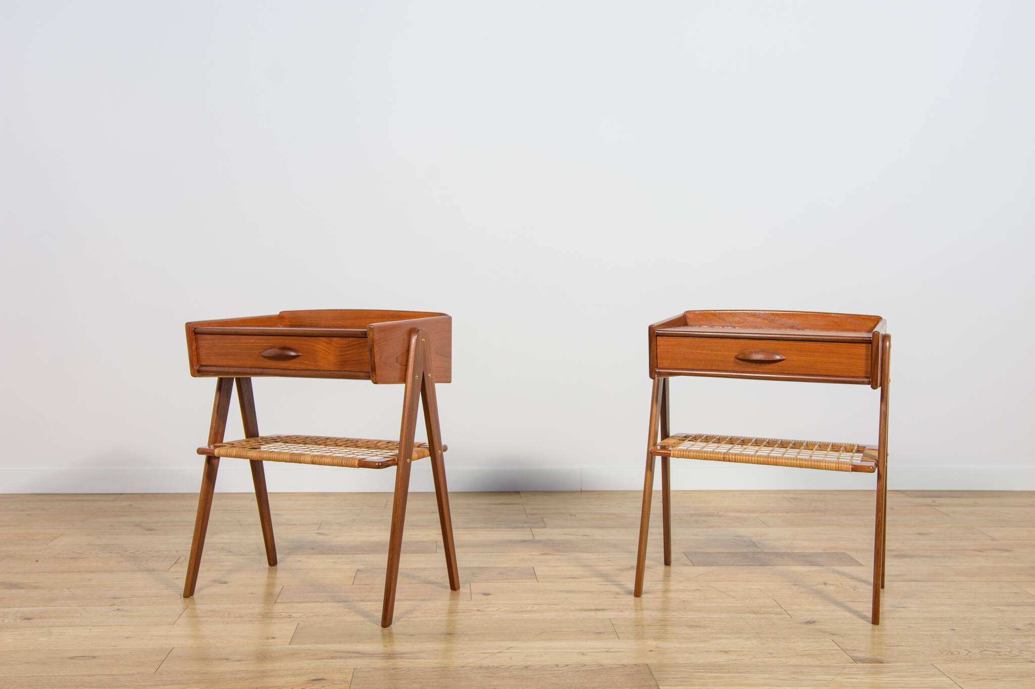 Mid-Century Teak and Rattan Nightstands by Søren Rasmussen, Denmark, 1960s,