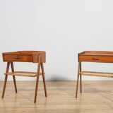 Mid-Century Teak and Rattan Nightstands by Søren Rasmussen, Denmark, 1960s,
