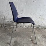 Set of 4 Kartell Maui Chairs — Navy Blue Polypropylene Seats, Chrome Legs, by Vico Magistretti