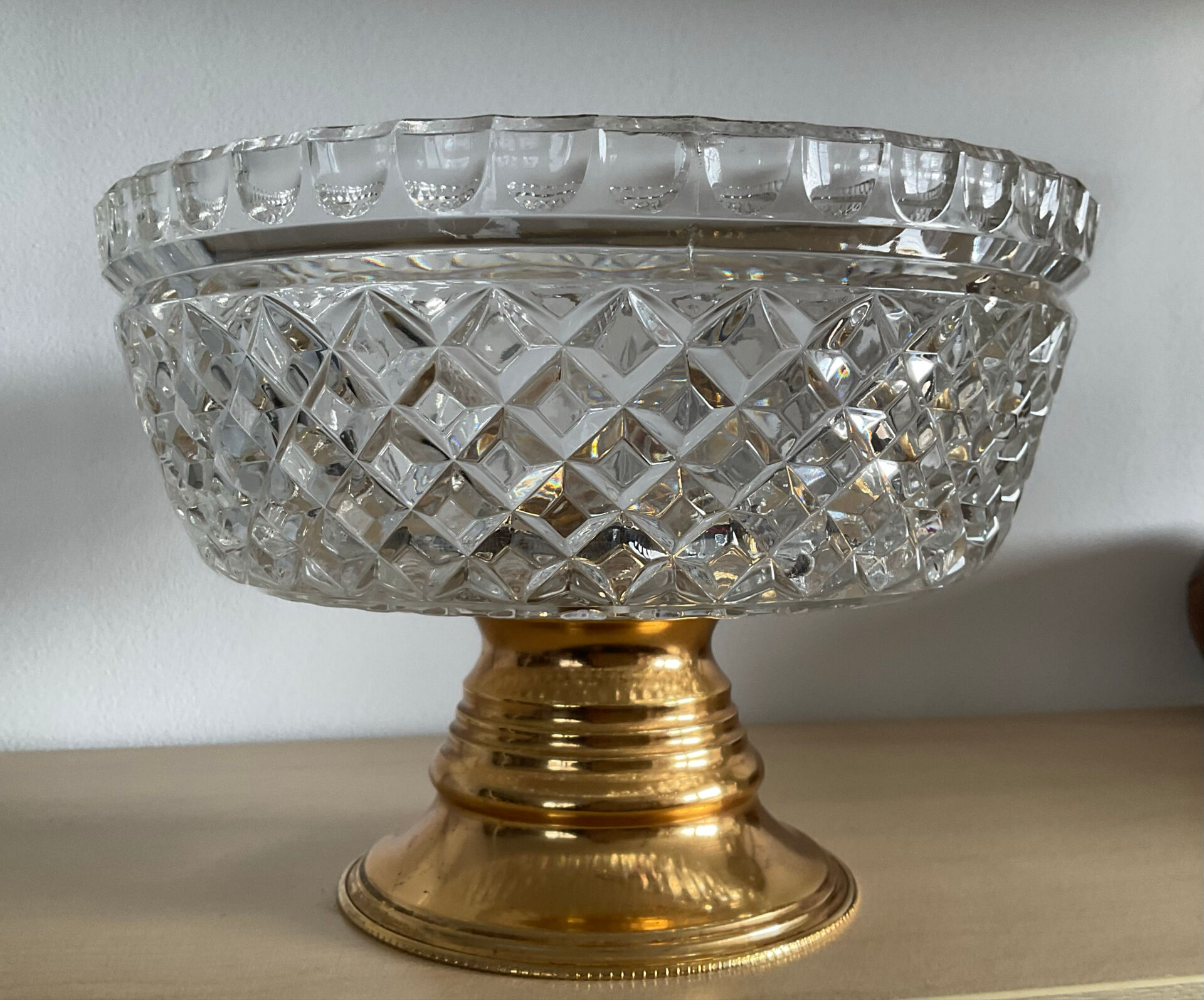 Vintage crystal and brass footed bowl