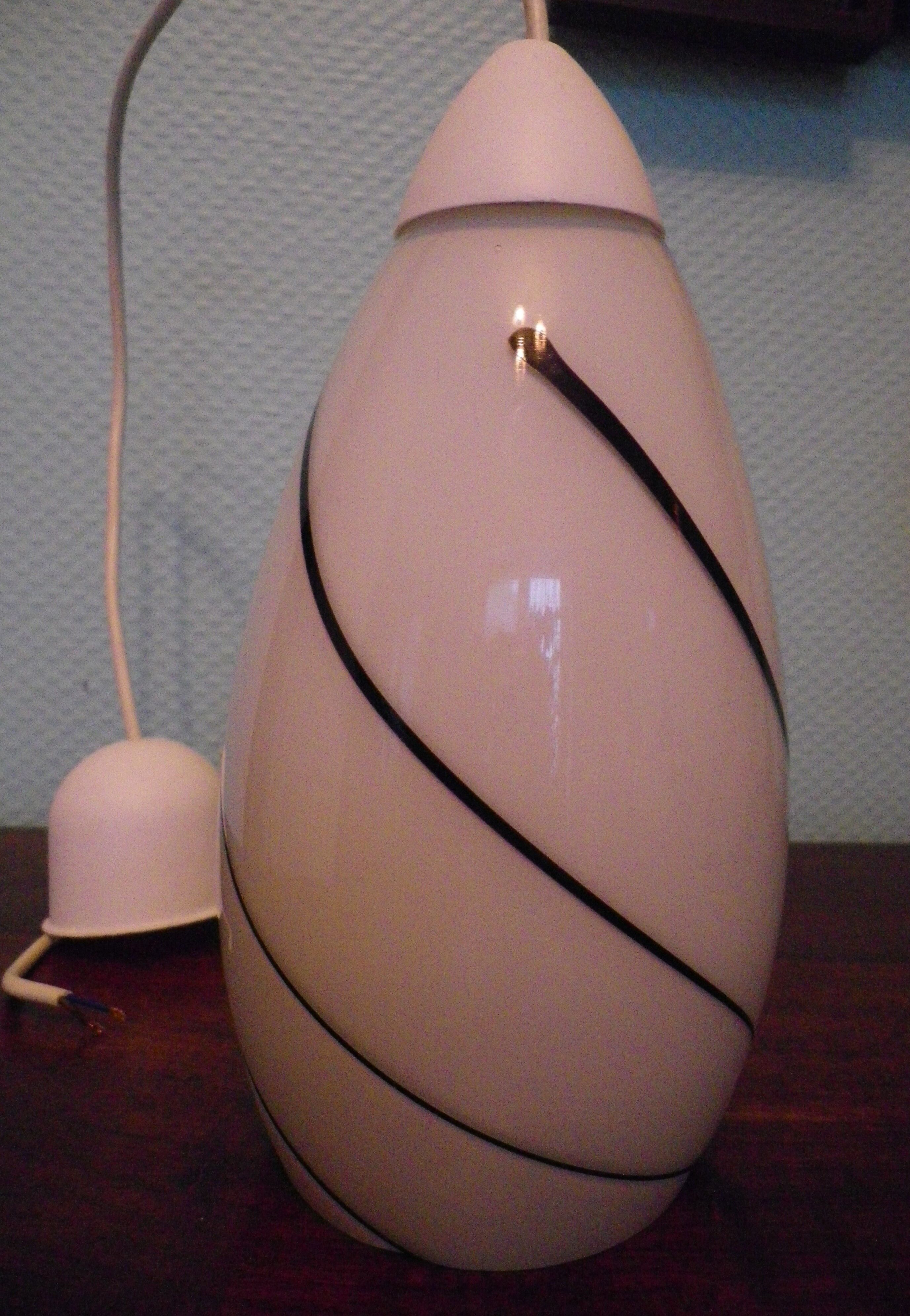 Corep pendant lamp, white opaline with spiral decoration - 70s