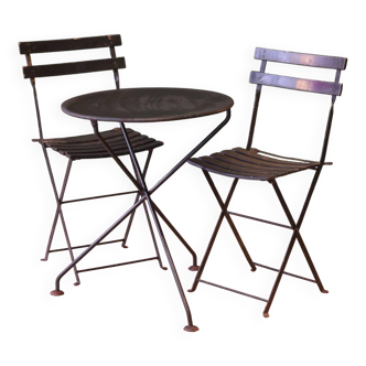Set bistrot vintage en métal vert foncé