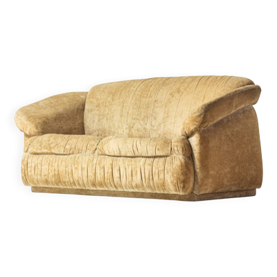 Canapé deux places italien en velours beige, années 1970