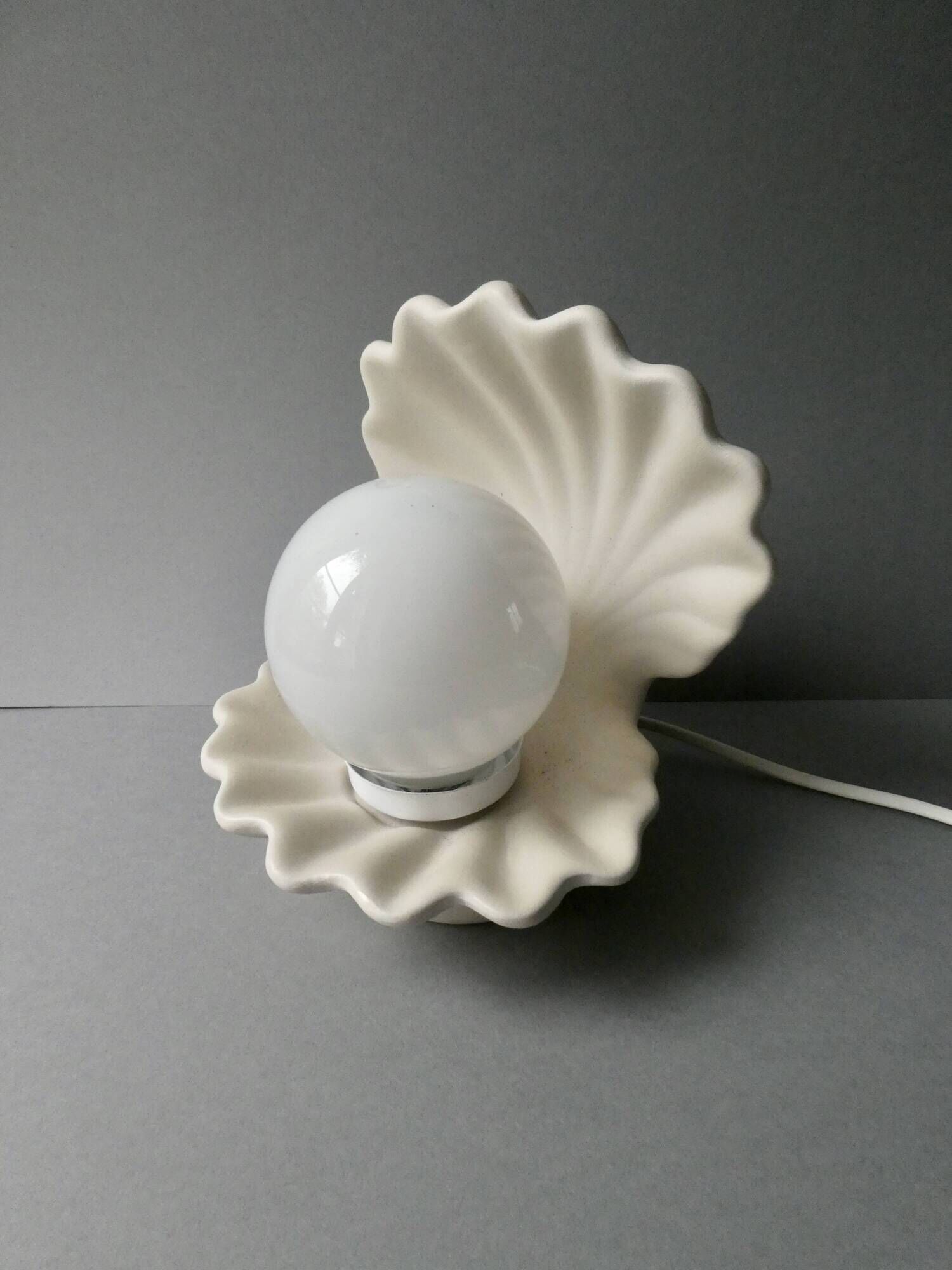 Ceramic and opaline shell lamp, 70s-80s