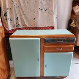 Vintage wooden buffet with a marble top.