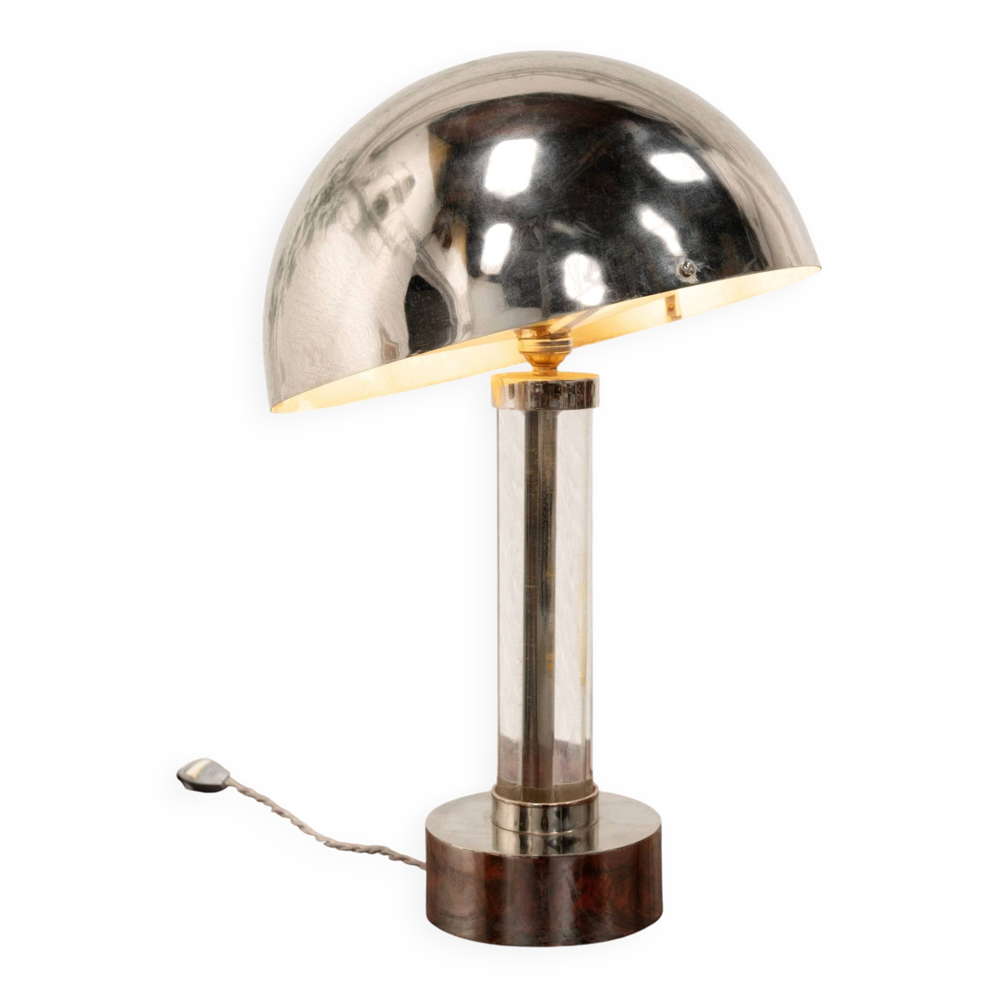 French modernist nickel-plated table lamp attributed to Jacques Adnet, 1940s