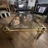 Vintage Romeo Rega coffee table, smoked glass, brass and chrome metal, Hollywood Regency design 1970s