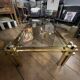 Vintage Romeo Rega coffee table, smoked glass, brass and chrome metal, Hollywood Regency design 1970s
