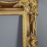 Large frame Louis XV style wood and gilded stucco patinated 78x69 cm, leaf: 55.5x46.5 cm