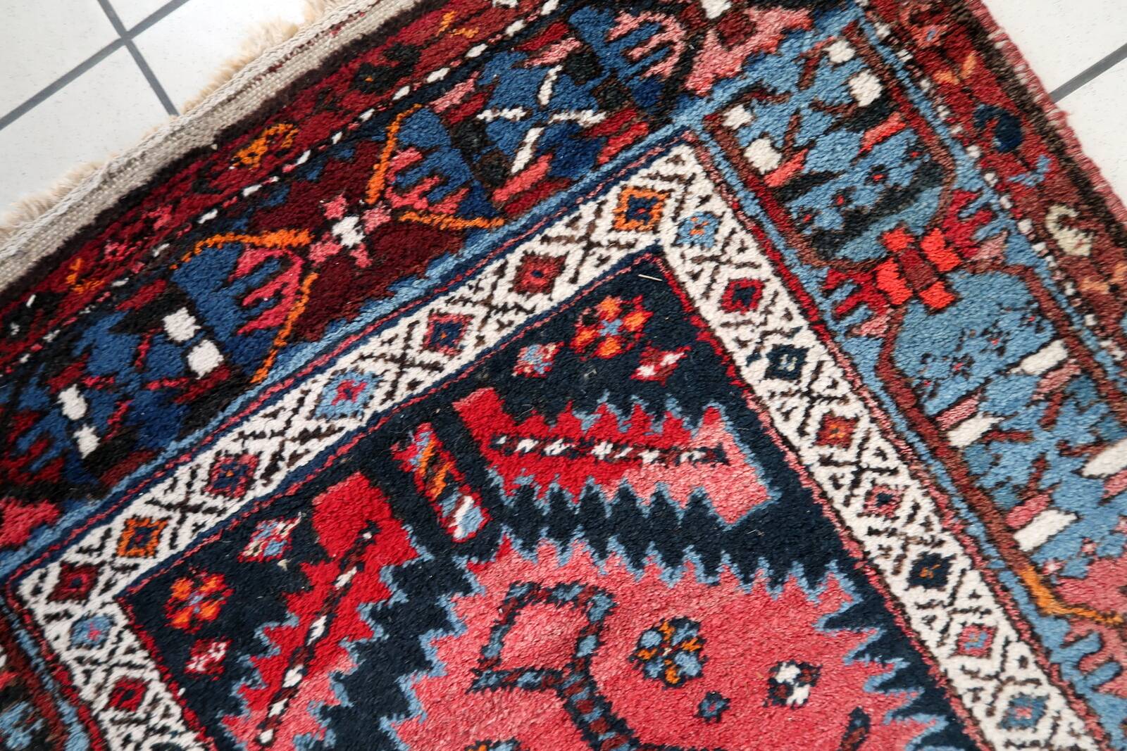 Antique Persian Handmade Hamadan Runner Rug, 3.4' x 7.7' (106cm x 237cm), 1920s