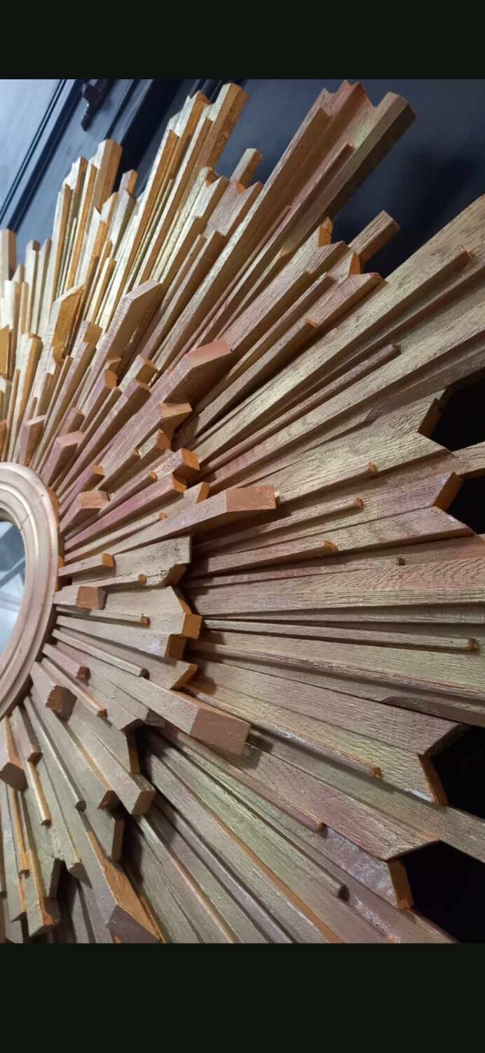 Monumental sun mirror in gilded oak 160 cm