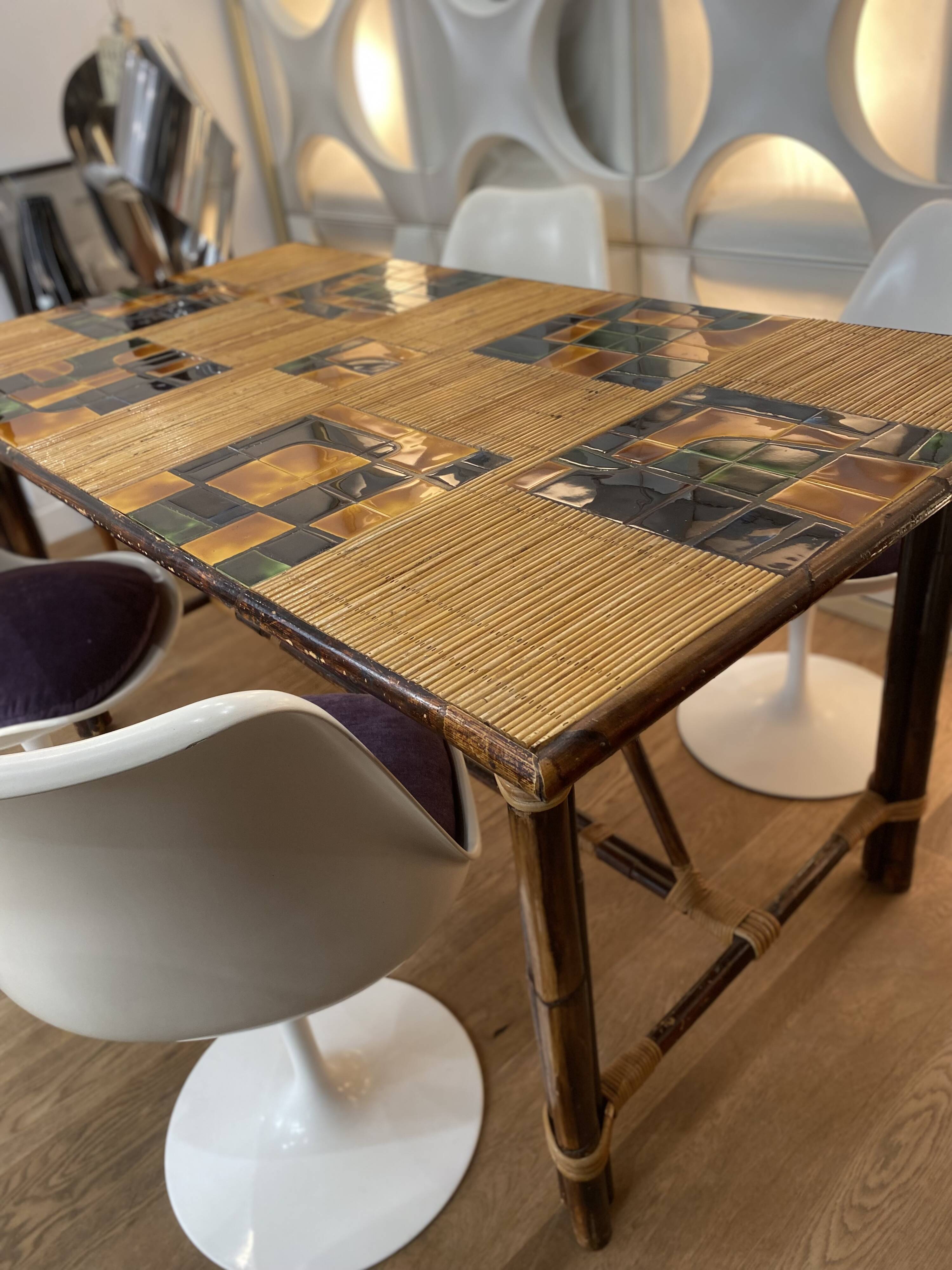 Adrien audoux & frida minet (20th century), dining table in stained rattan,